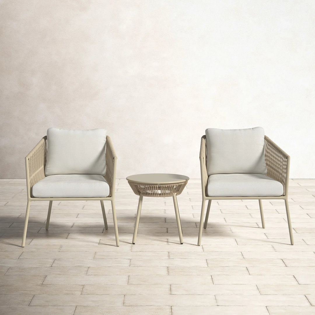 Chimp Outdoor Patio Seating Set 2 Chairs and 1 Table Set (Cream) Braided & Rope