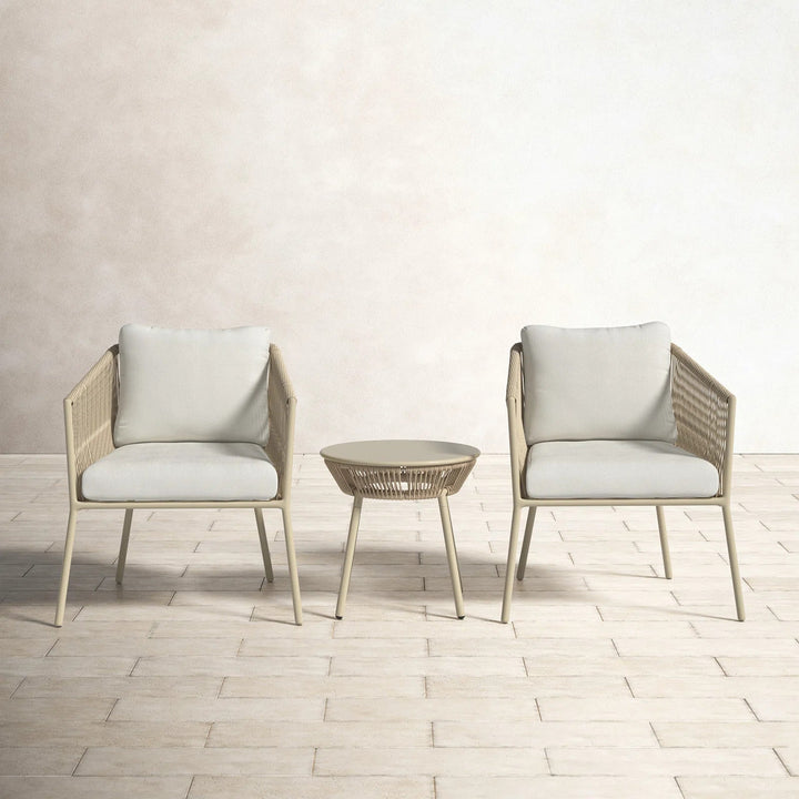 Chimp Outdoor Patio Seating Set 2 Chairs and 1 Table Set (Cream) Braided & Rope