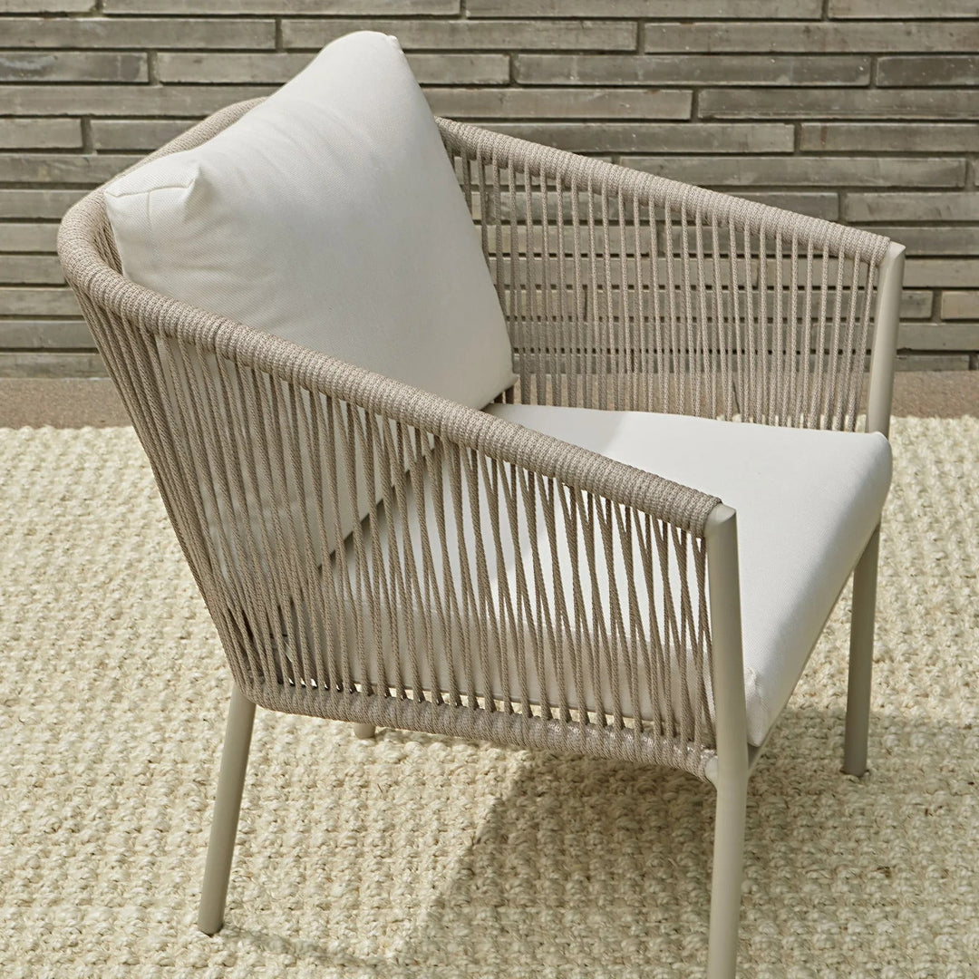 Chimp Outdoor Patio Seating Set 2 Chairs and 1 Table Set (Cream) Braided & Rope