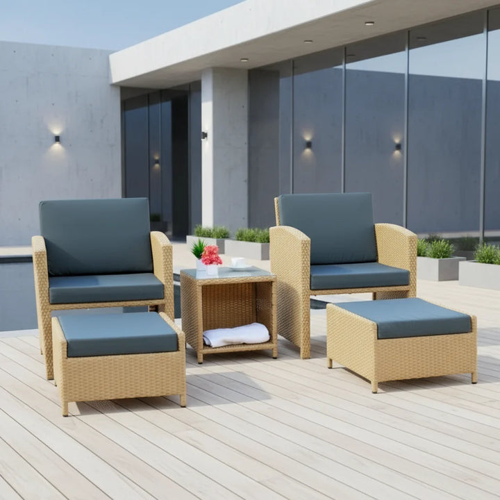 Dhanvi Outdoor 5 Piece Patio Wicker All Weather Sectional Furniture Set