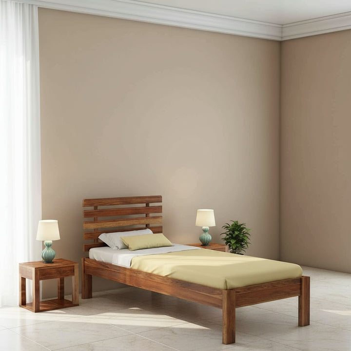 Diamantina Solid Sheesham Wood Single Bed Without Storage (Natural Finish)