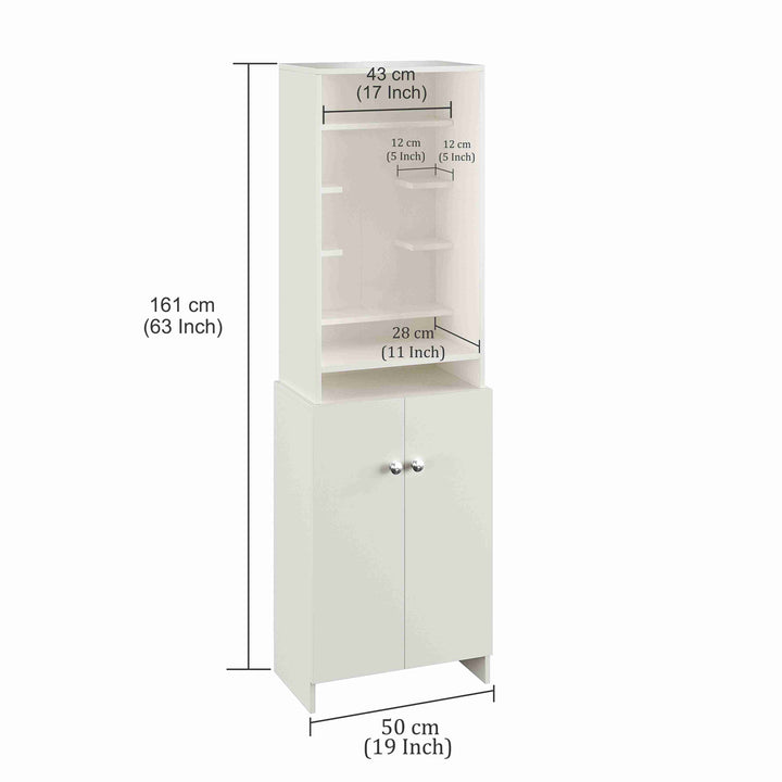 Aanya Pooja Mandir for Home, Modern Temple for Home & Office, Prayer Cabinet Puja Stand Shelf in White Finish