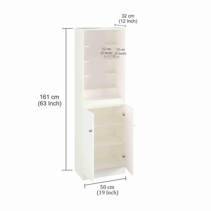 Aisha Pooja Mandir for Home, Modern Temple for Home & Office, Prayer Cabinet Puja Stand Shelf in White Finishj