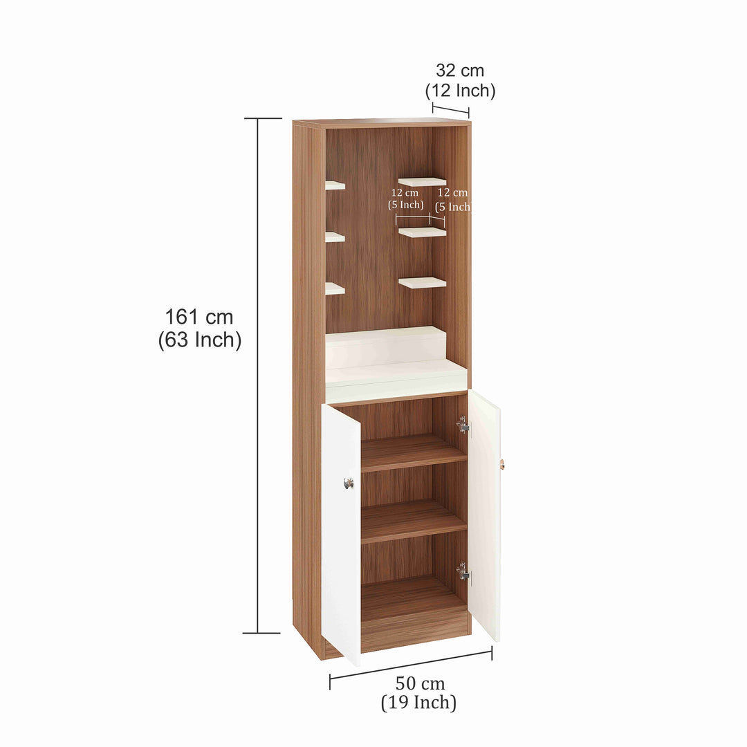 Saanvi Pooja Mandir for Home, Modern Temple for Home & Office, Prayer Cabinet Puja Stand Shelf in Exotic Teak & White Finish