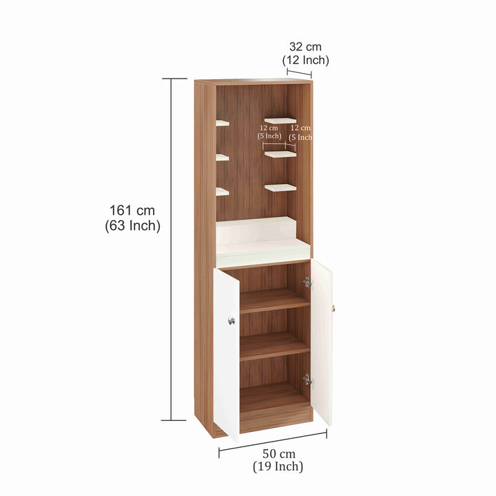 Saanvi Pooja Mandir for Home, Modern Temple for Home & Office, Prayer Cabinet Puja Stand Shelf in Exotic Teak & White Finish