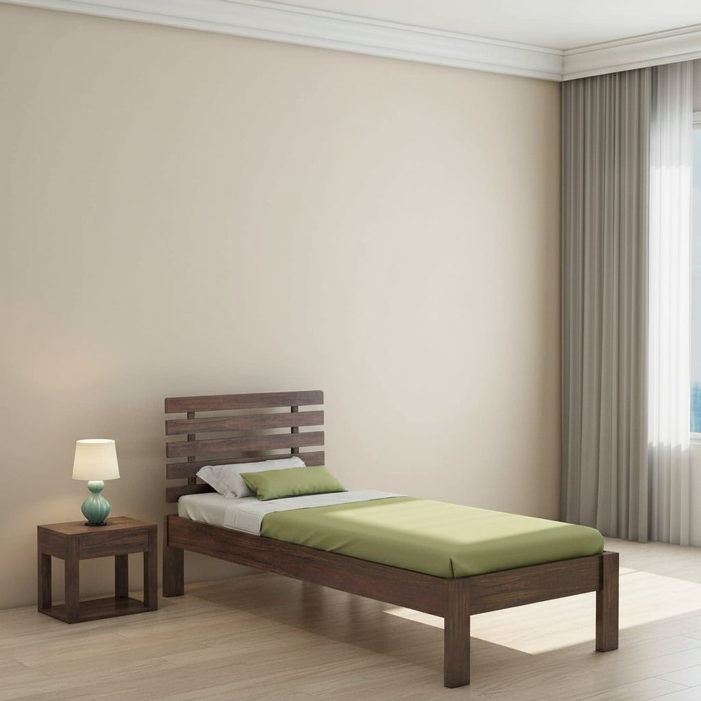 Dominga Solid Sheesham Wood Single Bed Without Storage (Walnut Finish)
