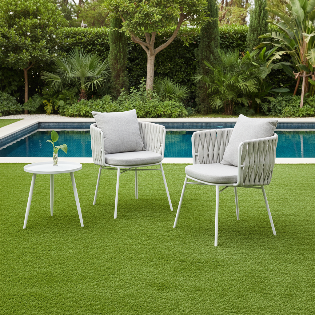 Dora Outdoor Patio Seating Set 2 Chairs and 1 Table Set (Grey) Braided & Rope