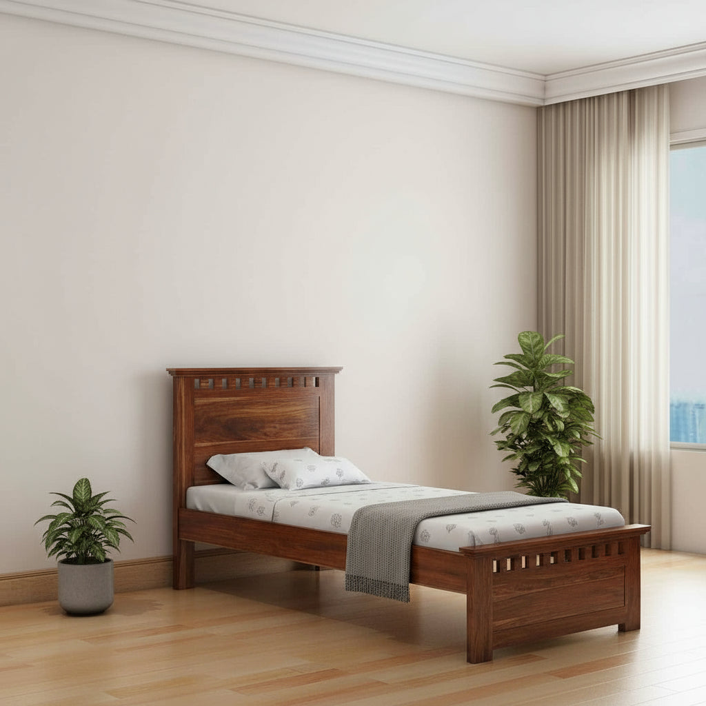 Dorotea Solid Sheesham Wood Single Bed Without Storage (Natural Finish)
