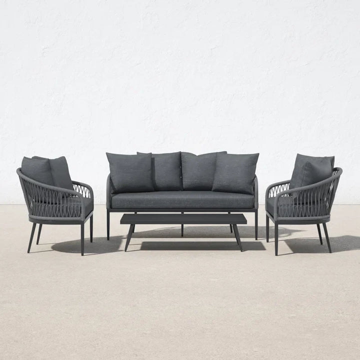 Gino Outdoor Sofa Set 2 Seater, 2 Single seater and 1 Center Table (Dark Grey) Braided & Rope