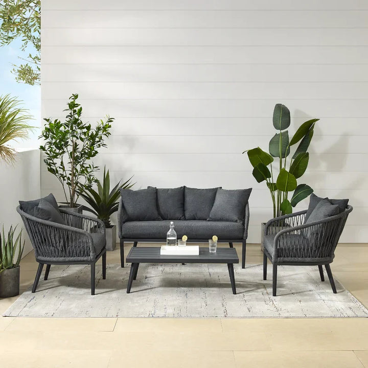 Gino Outdoor Sofa Set 2 Seater, 2 Single seater and 1 Center Table (Dark Grey) Braided & Rope