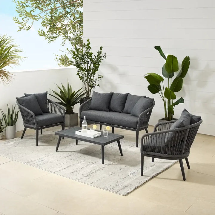 Gino Outdoor Sofa Set 2 Seater, 2 Single seater and 1 Center Table (Dark Grey) Braided & Rope