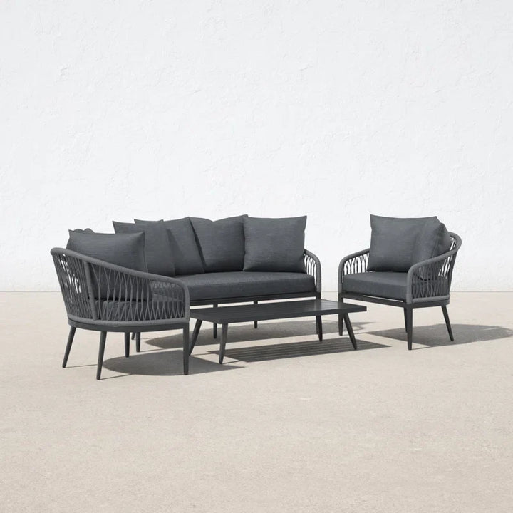Gino Outdoor Sofa Set 2 Seater, 2 Single seater and 1 Center Table (Dark Grey) Braided & Rope