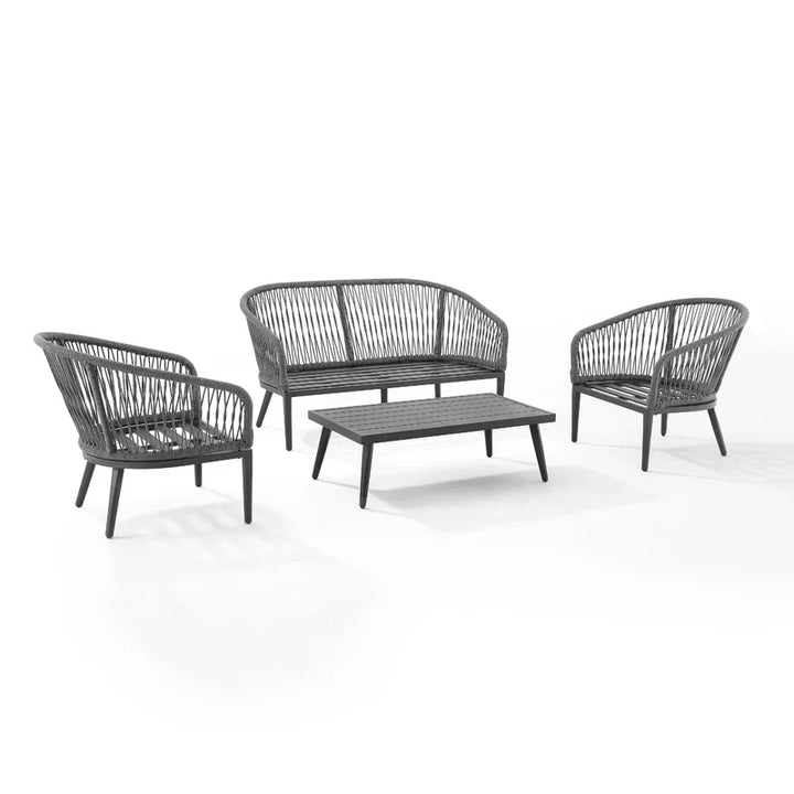 Gino Outdoor Sofa Set 2 Seater, 2 Single seater and 1 Center Table (Dark Grey) Braided & Rope