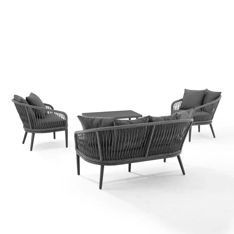 Gino Outdoor Sofa Set 2 Seater, 2 Single seater and 1 Center Table (Dark Grey) Braided & Rope