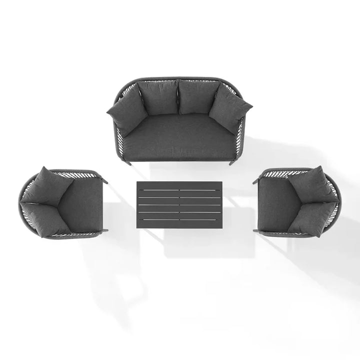 Gino Outdoor Sofa Set 2 Seater, 2 Single seater and 1 Center Table (Dark Grey) Braided & Rope