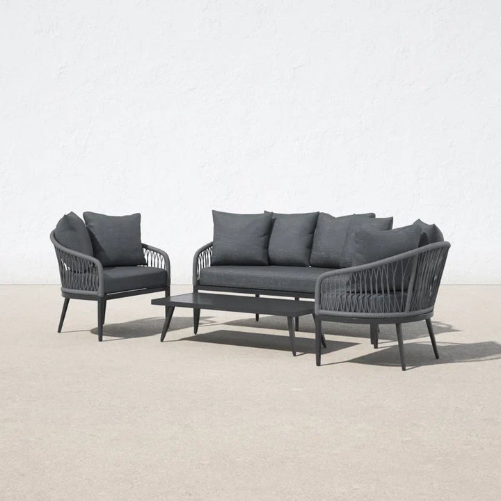 Gino Outdoor Sofa Set 2 Seater, 2 Single seater and 1 Center Table (Dark Grey) Braided & Rope