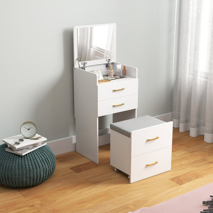 OmkarWood Premium Space-Saving Dressing Unit with Mirror & Storage Stool