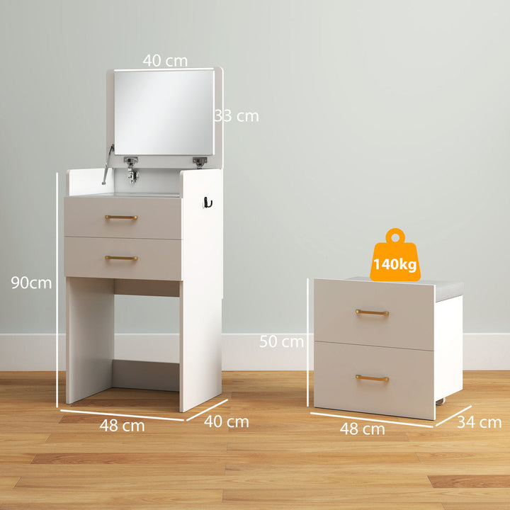 OmkarWood Premium Space-Saving Dressing Unit with Mirror & Storage Stool
