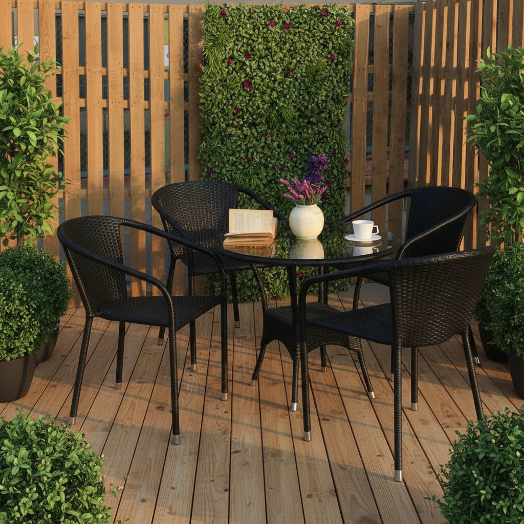 Duke Outdoor Patio Seating Set 4 Chairs and 1 Table Set (Black)