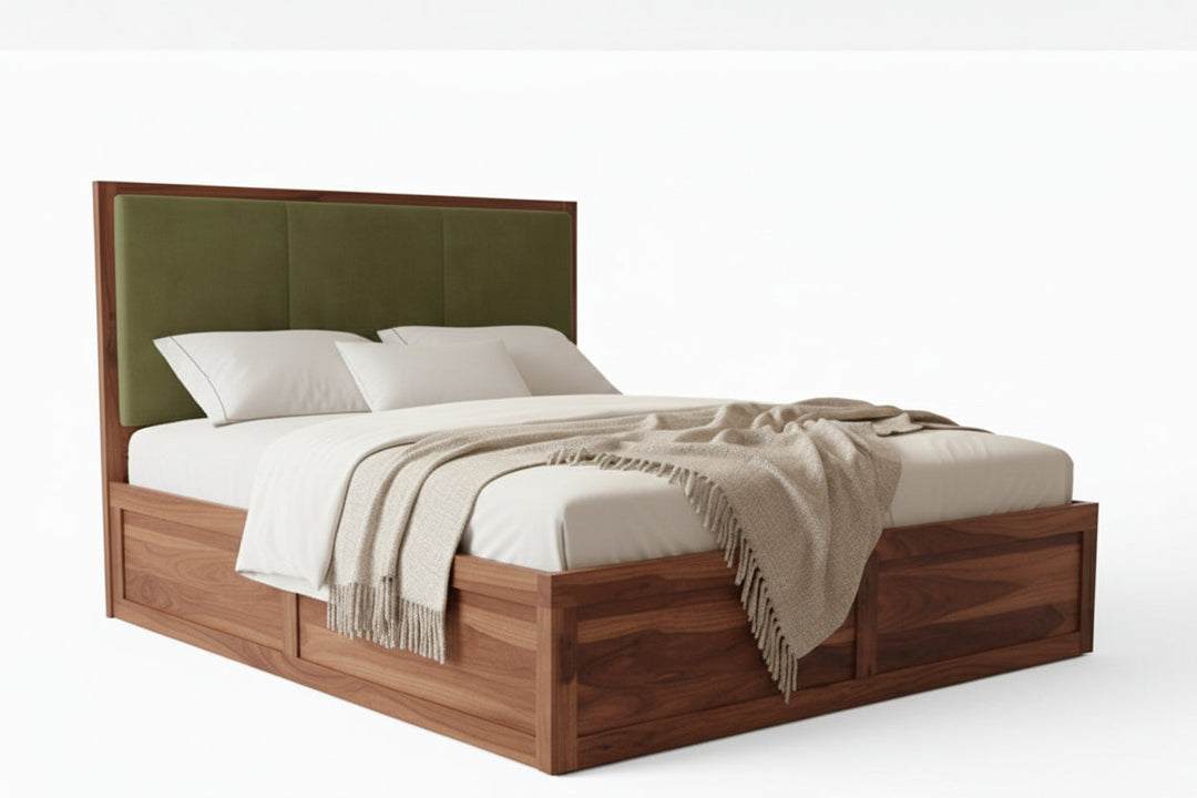 Duy Sheesham Wood Bed with Box Storage - King Size Green