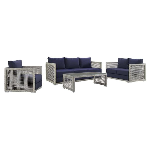 Malvolio Outdoor Set  1 Triple Seater, 1 Double Seater, 1 Single Seater, 2 Side table and 1 Center Table (Silver)