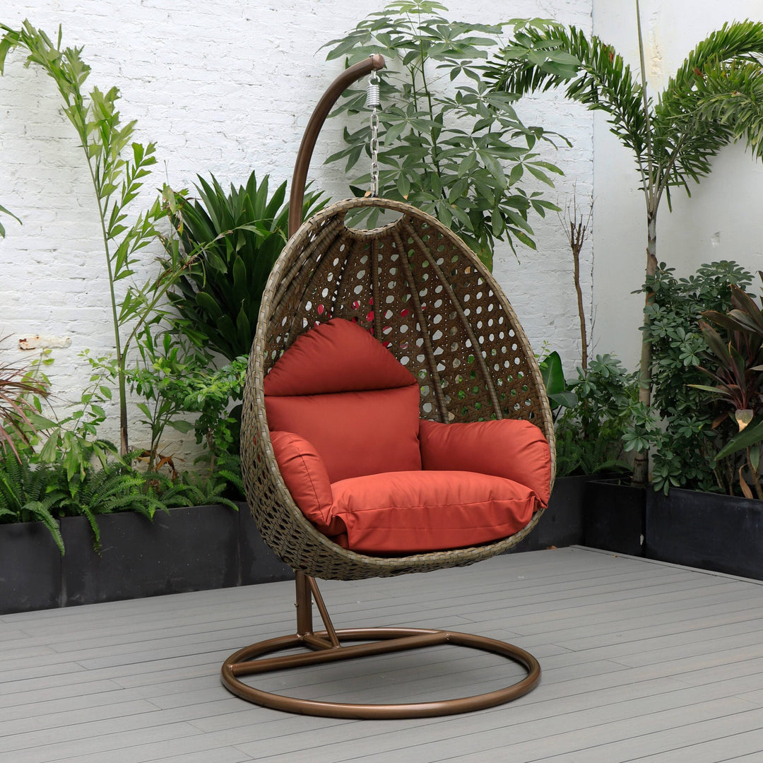 Marcello Single Seater Hanging Swing With Stand For Balcony , Garden (Brown)