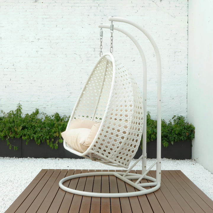 Strinati Double Seater Hanging Swing With Stand For Balcony , Garden Swing (White)