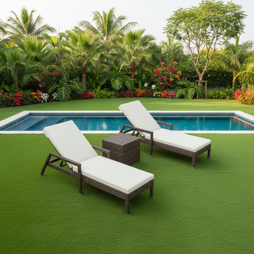 Eden Outdoor Swimming Poolside Lounger (Set of  2) With 1 Side Table (Brown)