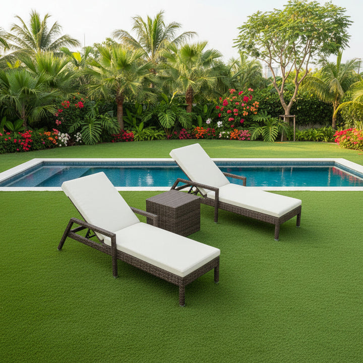 Eden Outdoor Swimming Poolside Lounger (Set of  2) With 1 Side Table (Brown)