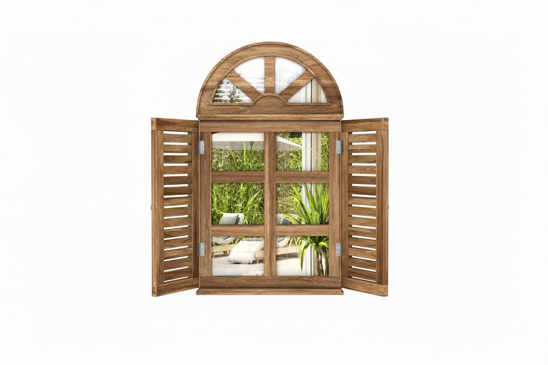 Elisa Wooden Window Frame With Mirror (Natural Finish)