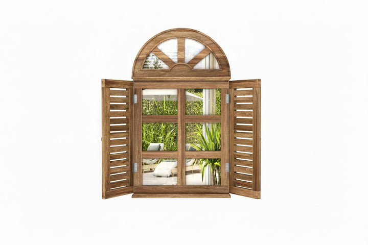 Elisa Wooden Window Frame With Mirror (Natural Finish)