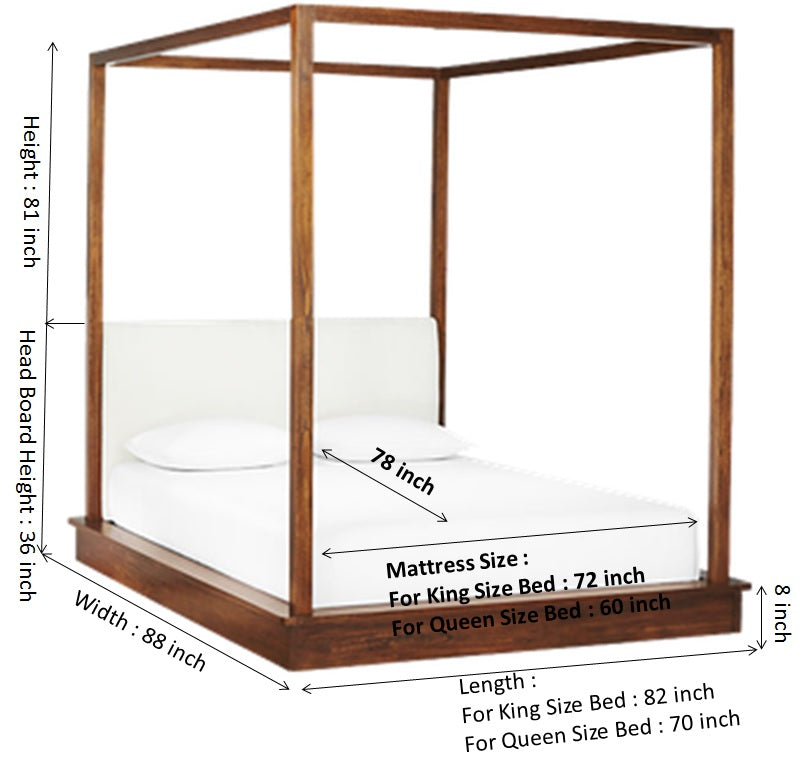 Silvia Solid Sheesham Wood Platfrom Poster Bed with upholstered Headboard