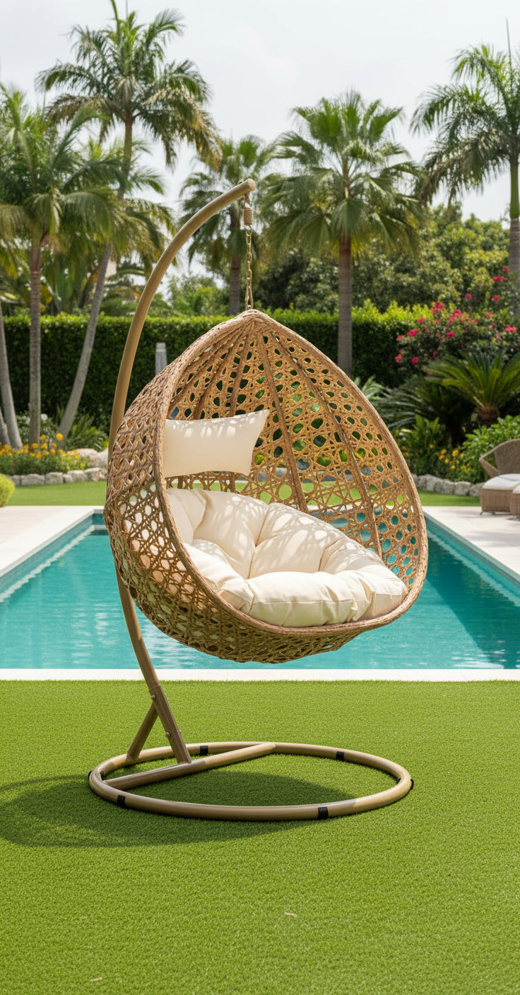 Elliott Single Seater Hanging Swing With Stand For Balcony Garden - Tan - Swings