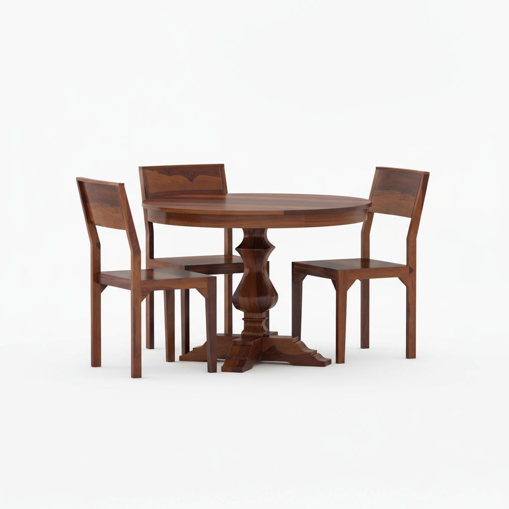 Emilia Sheesham Wood round dining table set