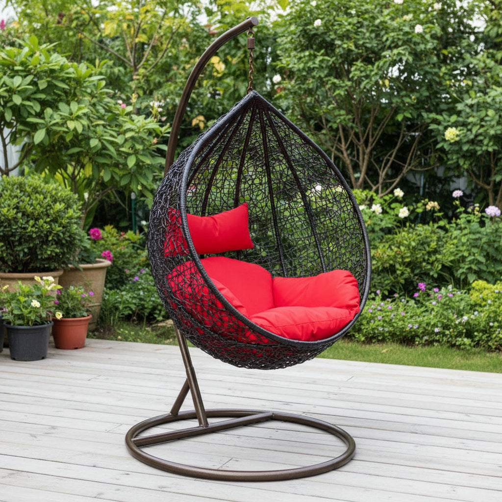 Eneide Single Seater Hanging Swing With Stand For Balcony , Garden Swing (Dark Brown)