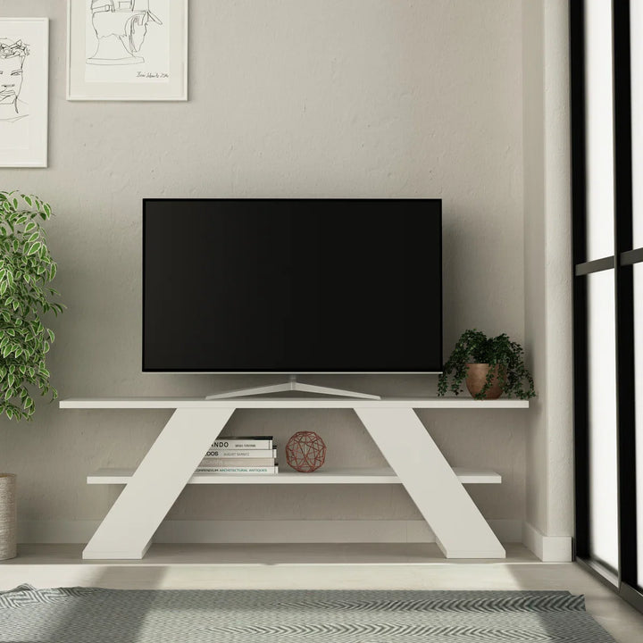 OmkarWood Nova White TV Console – Premium Engineered Wood Media Unit