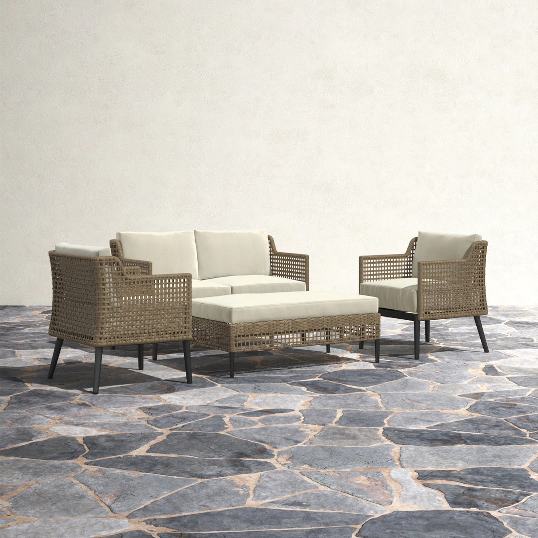 Fuente Outdoor Sofa Set 2 Seater , 2 Single seater and 1 Center Table (Cream+ Brown)