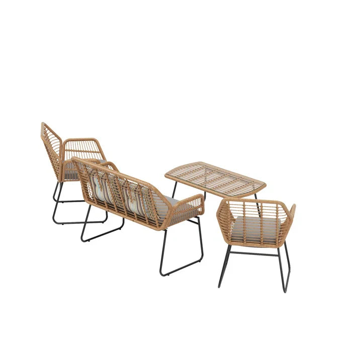 Cara Outdoor Sofa Set 2 Seater, 2 Single seater and 1 Center Table (Honey)