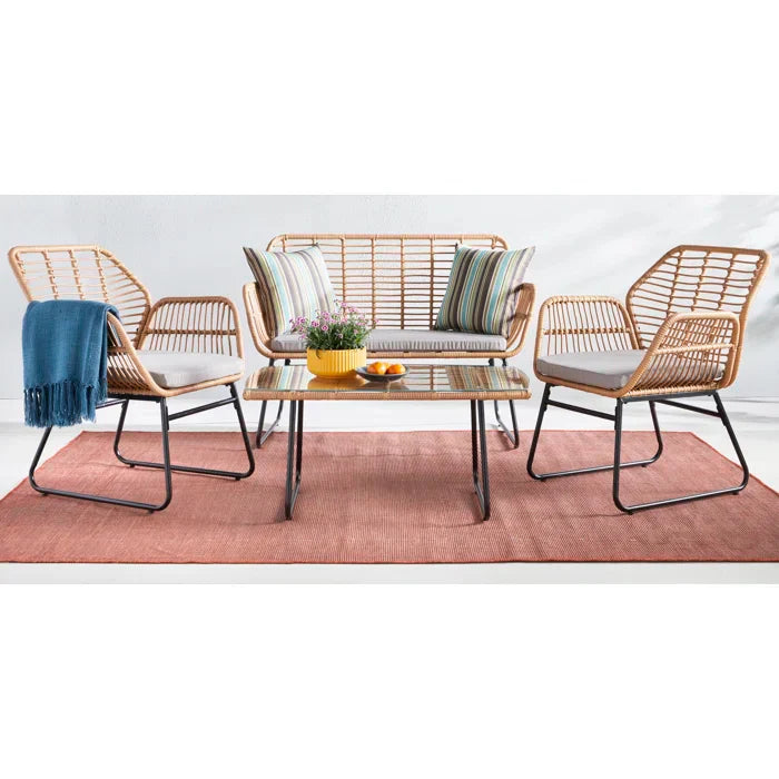 Cara Outdoor Sofa Set 2 Seater, 2 Single seater and 1 Center Table (Honey)