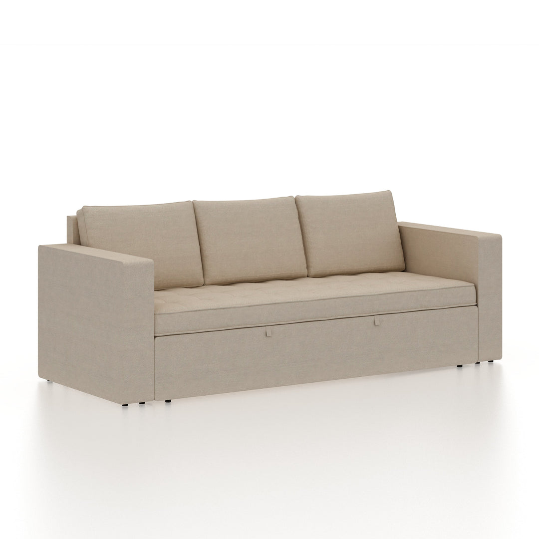 Mario Three Seater Upholstered Sofa Cum Bed Velvet - 12 Months Warranty - CREAM - Seasame - Sofa Cum Bed