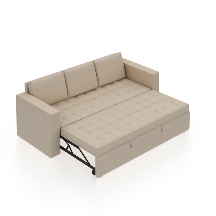 Mario Three Seater Upholstered Sofa Cum Bed Velvet - 12 Months Warranty - CREAM - Seasame - Sofa Cum Bed