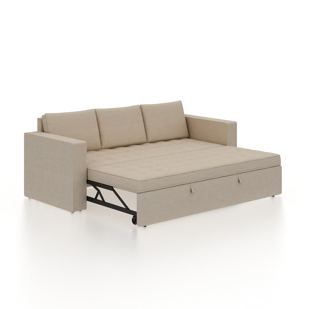 Mario Three Seater Upholstered Sofa Cum Bed Velvet - 12 Months Warranty - CREAM - Seasame - Sofa Cum Bed