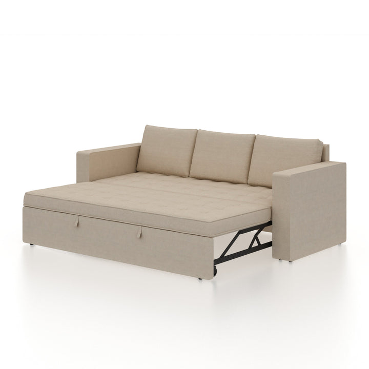 Mario Three Seater Upholstered Sofa Cum Bed Velvet - 12 Months Warranty - CREAM - Seasame - Sofa Cum Bed
