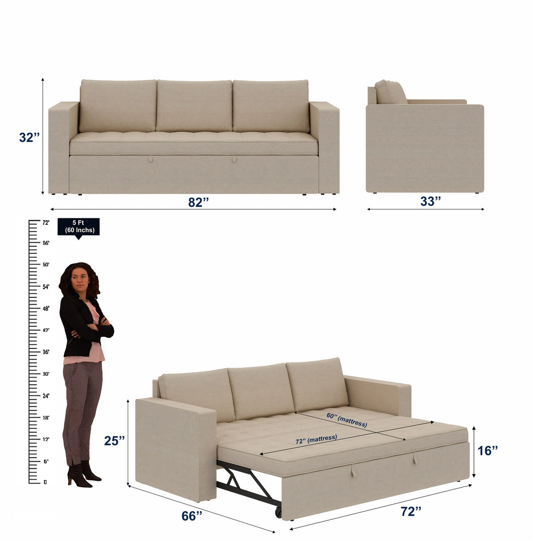 Mario Three Seater Upholstered Sofa Cum Bed Velvet - 12 Months Warranty - CREAM - Seasame - Sofa Cum Bed