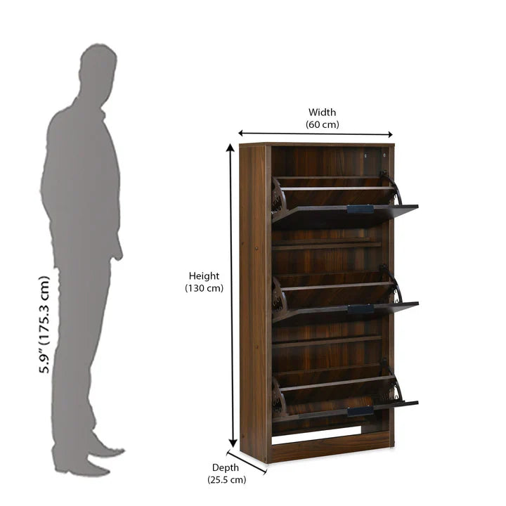 OmkarWood™ Elegant 3-Door Engineered Wood Shoe Cabinet