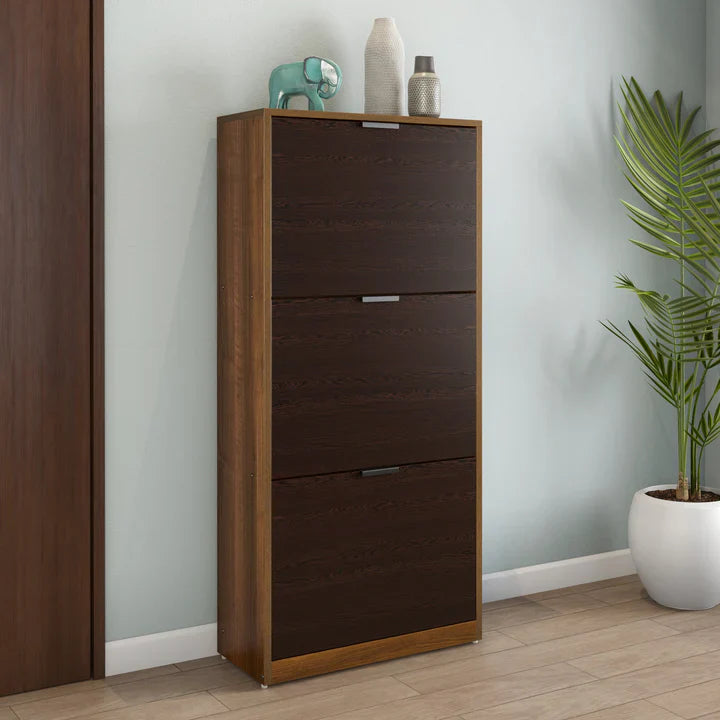 OmkarWood™ Elegant 3-Door Engineered Wood Shoe Cabinet