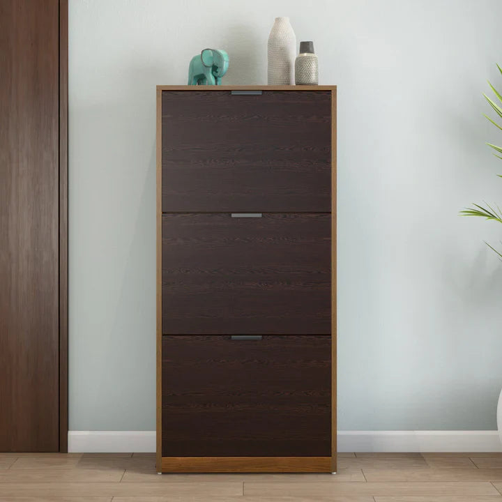 OmkarWood™ Elegant 3-Door Engineered Wood Shoe Cabinet