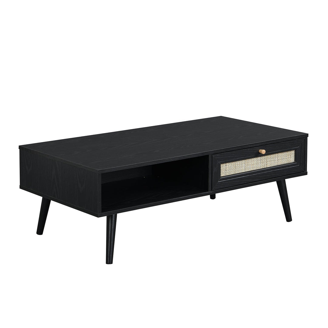 Frances Woven Rattan Wooden Coffee Table in Black Colour Coffee Tables & Nesting Tables
