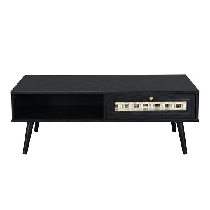 Frances Woven Rattan Wooden Coffee Table in Black Colour Coffee Tables & Nesting Tables