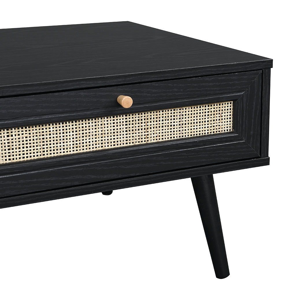 Frances Woven Rattan Wooden Coffee Table in Black Colour Coffee Tables & Nesting Tables